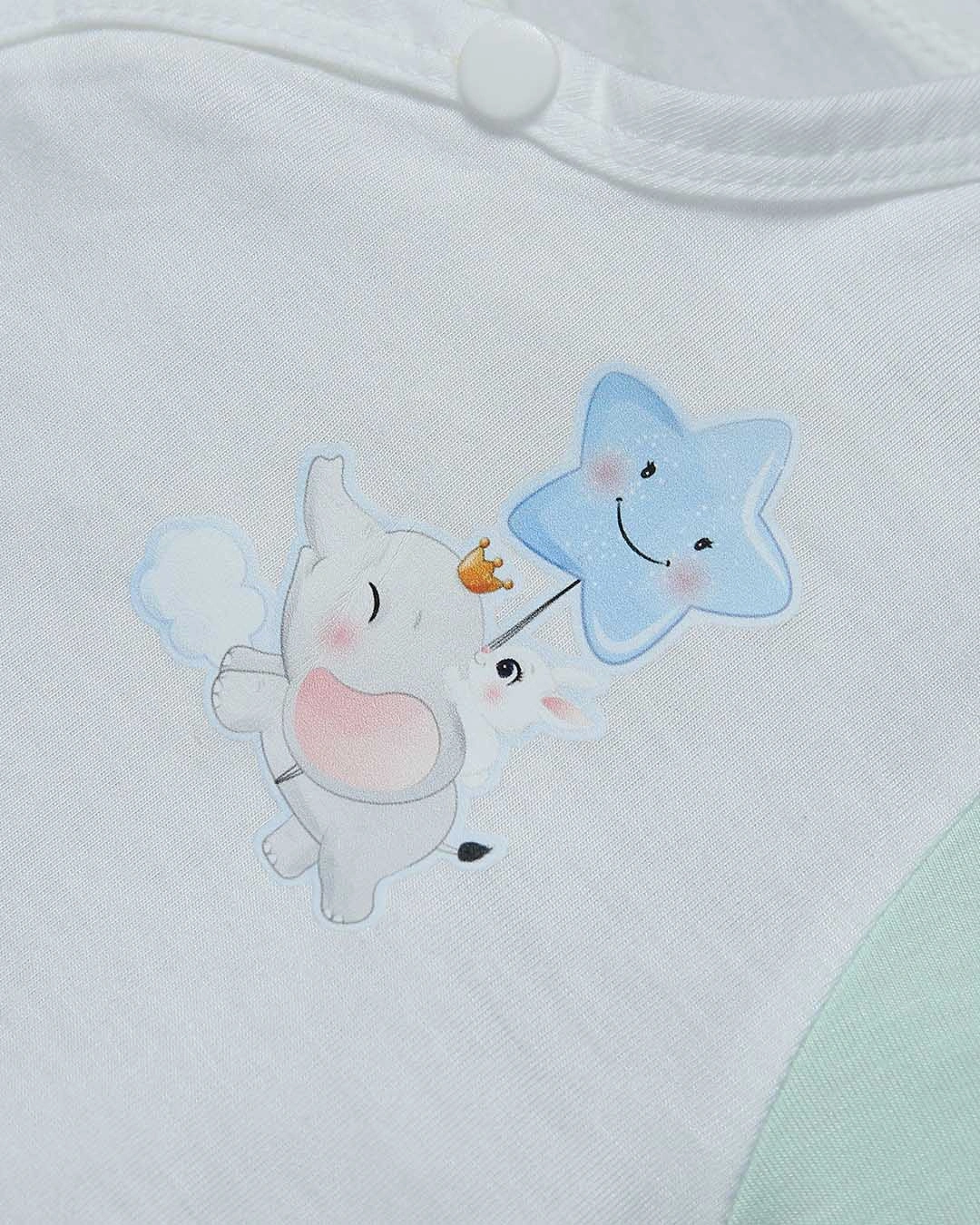 Bộ tay ngắn in hình voi IQ Baby màu trắng - xanh ngọc 7