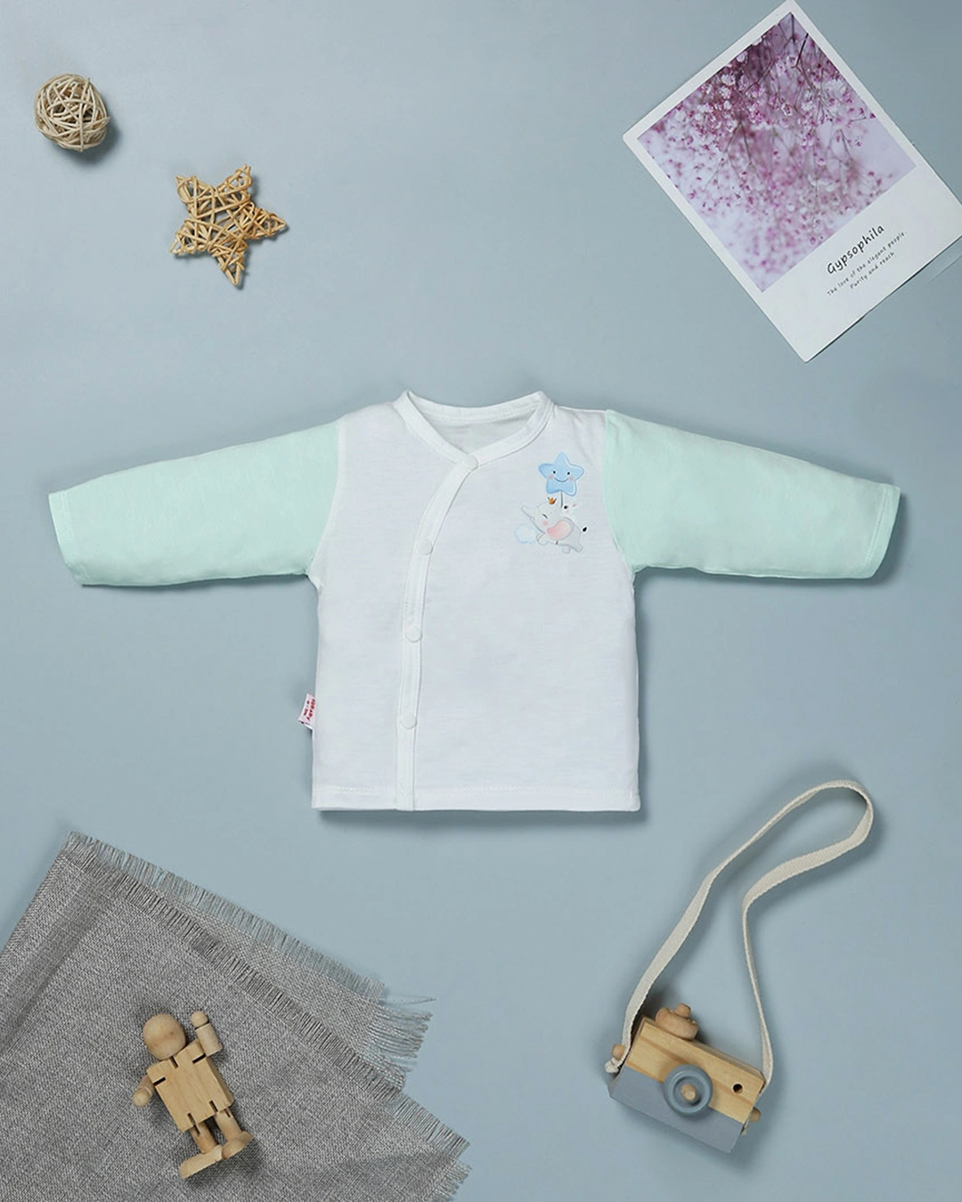 Bộ tay dài in hình voi IQ Baby màu trắng - xanh ngọc 2