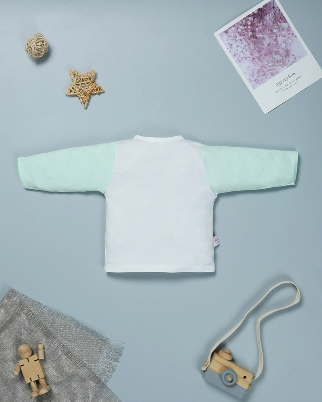 Bộ tay dài in hình voi IQ Baby màu trắng - xanh ngọc 3