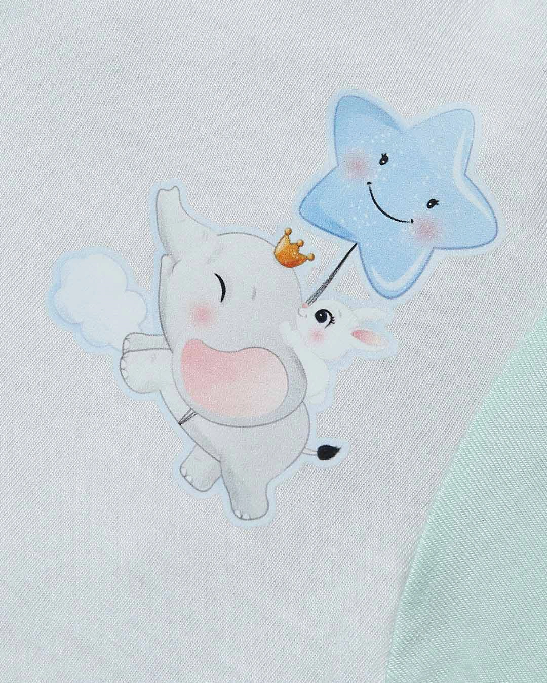 Bộ tay dài in hình voi IQ Baby màu trắng - xanh ngọc 6