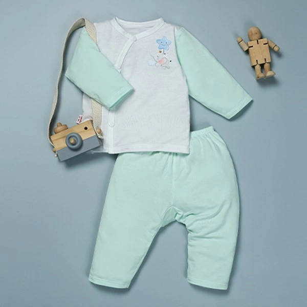 Bộ tay dài in hình voi IQ Baby màu trắng - xanh ngọc 1
