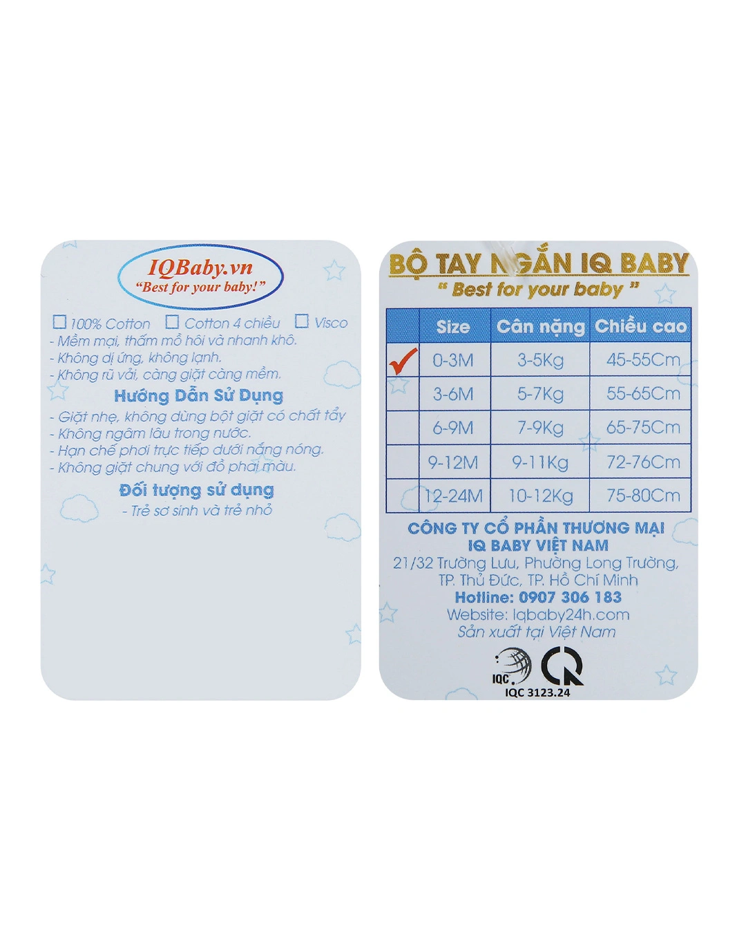 Bộ tay ngắn in hình thỏ IQ Baby màu trắng 11