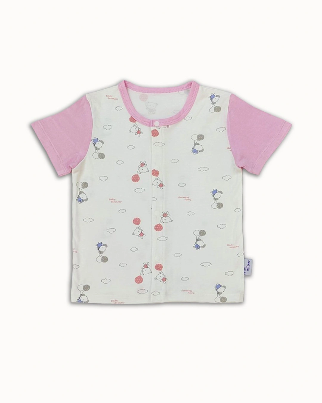 Bộ tay ngắn cài giữa BabyMommy 019 màu trắng - hồng 2