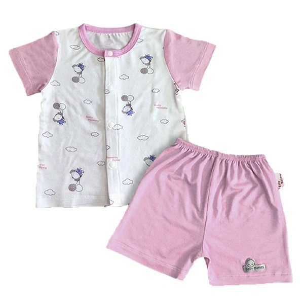 Bộ tay ngắn cài giữa BabyMommy 019 màu trắng - hồng 1