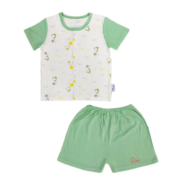 Bộ tay ngắn cài giữa BabyMommy 018 màu trắng - xanh lá 1