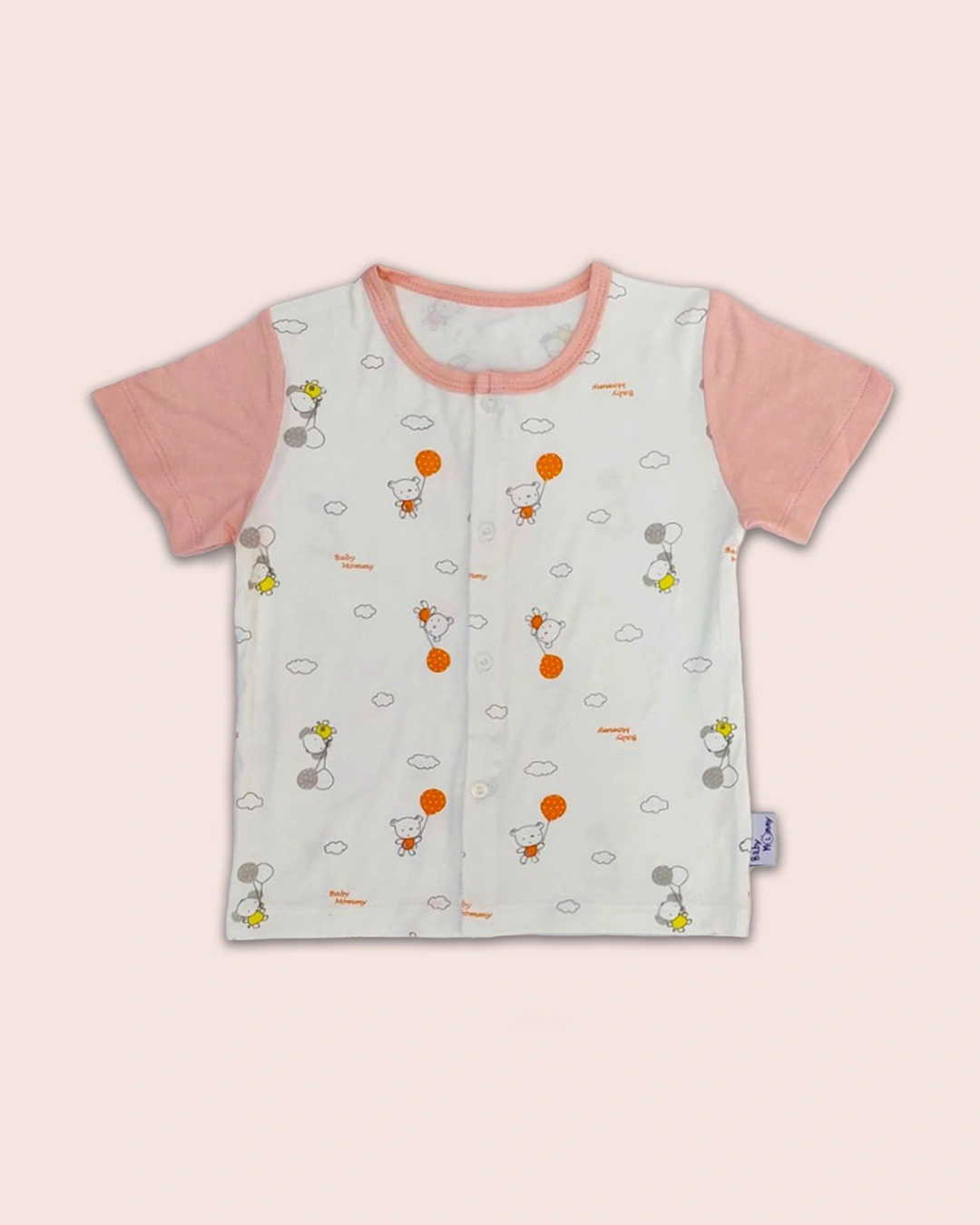 Bộ tay ngắn cài giữa BabyMommy 018 màu trắng - cam hồng 2