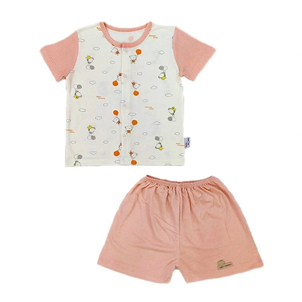 Bộ tay ngắn cài giữa BabyMommy 018 màu trắng - cam hồng 1