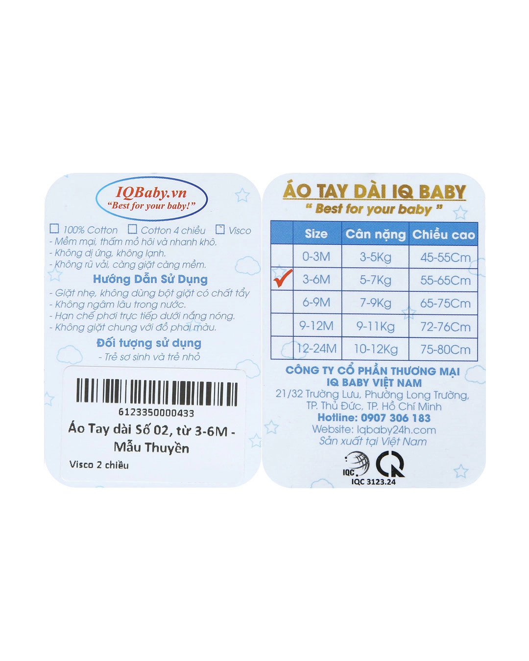 Áo tay dài in thuyền IQ Baby màu trắng 7