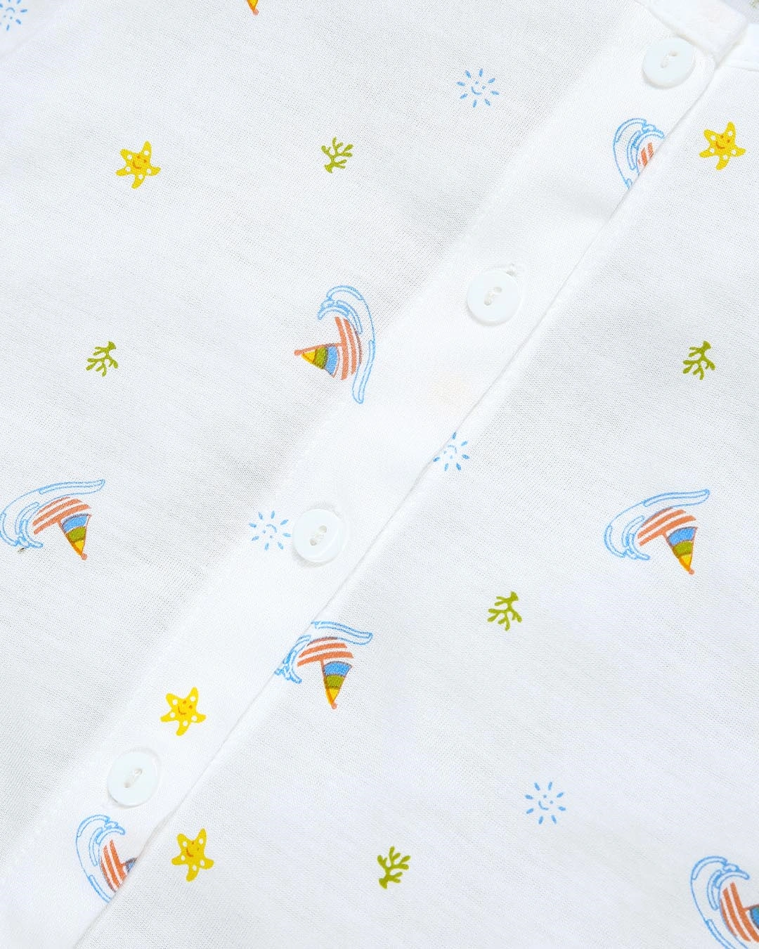 Áo tay ngắn in thuyền IQ Baby màu trắng 5