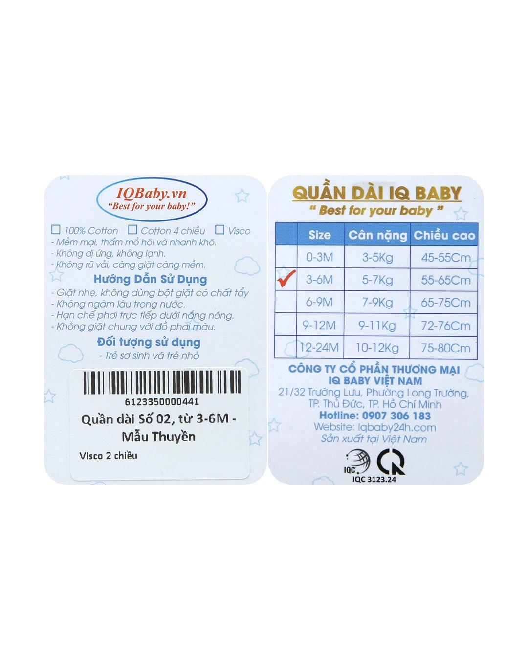 Quần dài in thuyền IQ Baby màu trắng 7