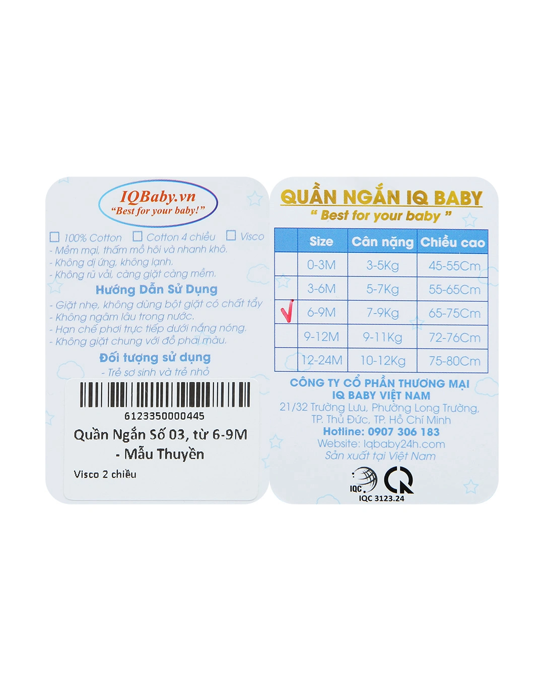 Quần ngắn in thuyền IQ Baby màu trắng 6
