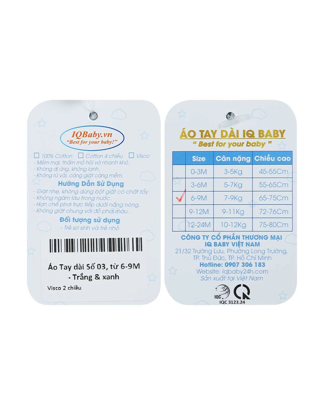 Áo tay dài in voi IQ Baby màu trắng - xanh dương 8