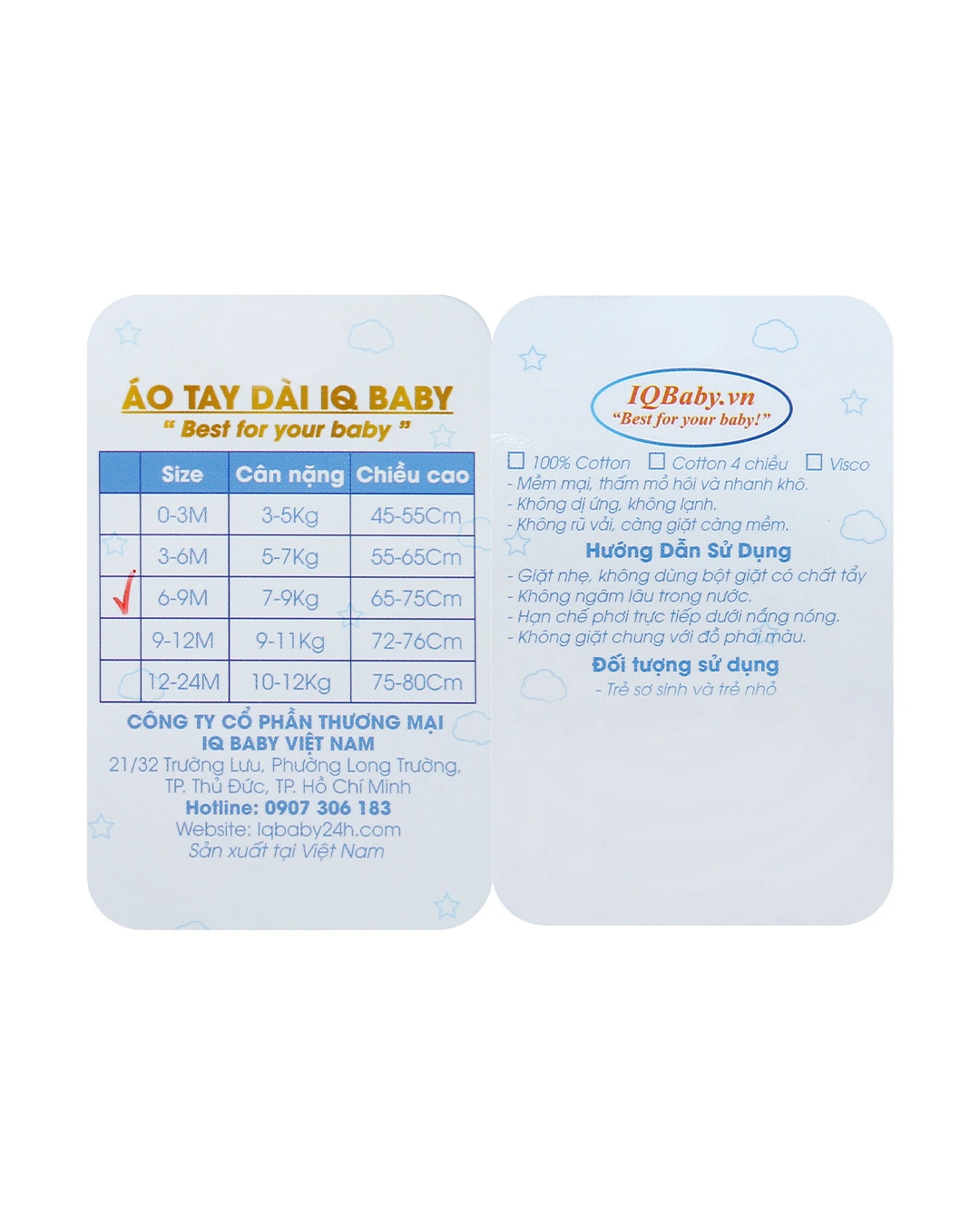 Áo tay dài in voi IQ Baby màu trắng - xanh dương 15