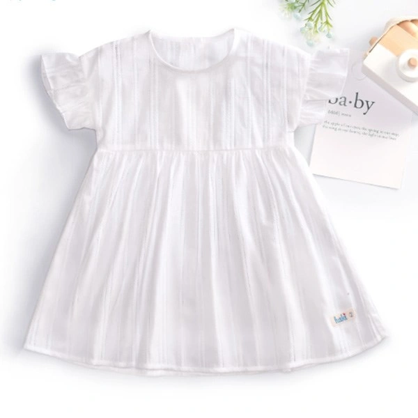 Đầm bé gái Haki màu trắng vai tay quấn bèo 1