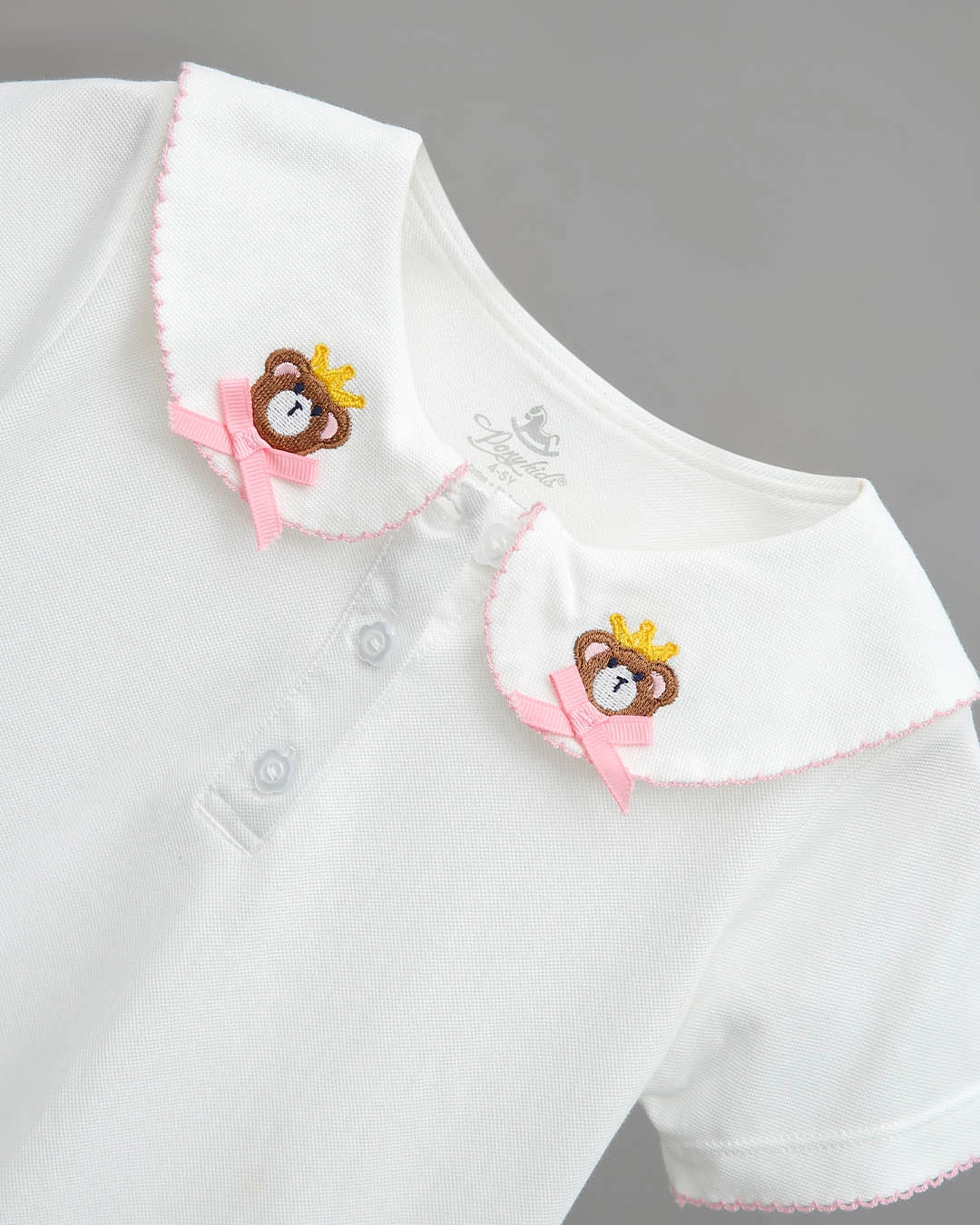 Đầm bé gái Pony Kids thêu gấu màu trắng 3