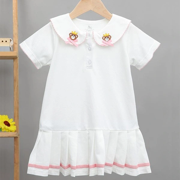 Đầm bé gái Pony Kids thêu gấu màu trắng 1