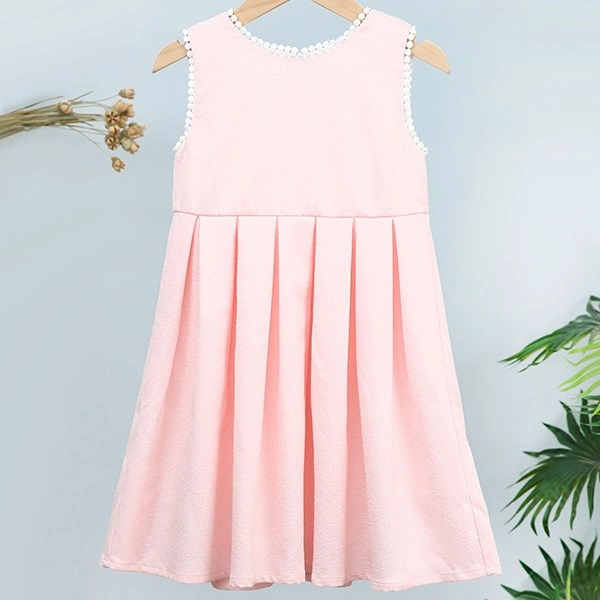 Đầm bé gái Pony Kids nơ trắng màu hồng 1