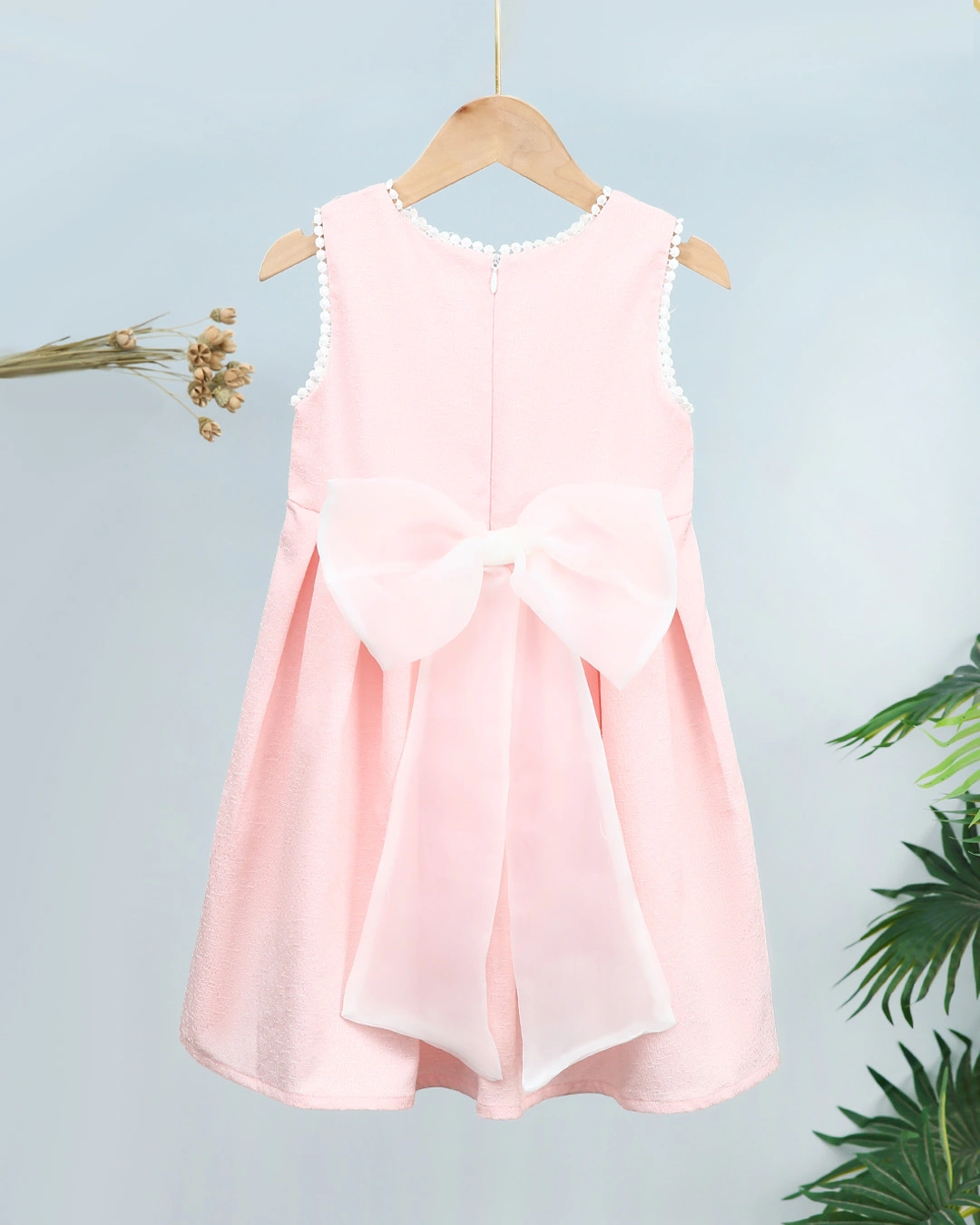 Đầm bé gái Pony Kids nơ trắng màu hồng 2