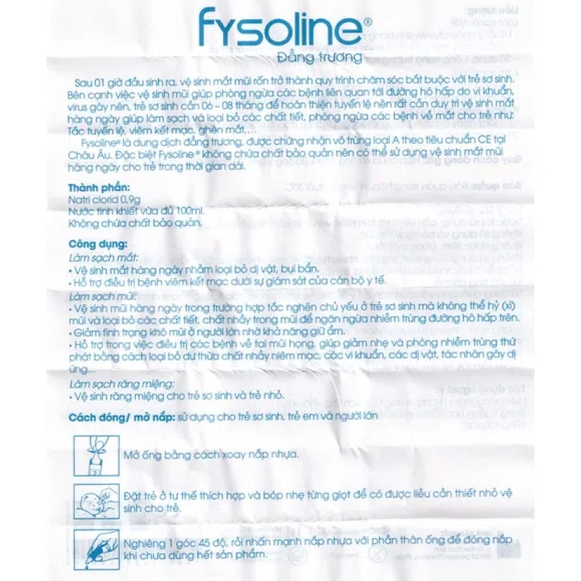 Nước muối sinh lý vệ sinh mắt mũi Fysoline 5 ml (Hộp 40 ống) 5