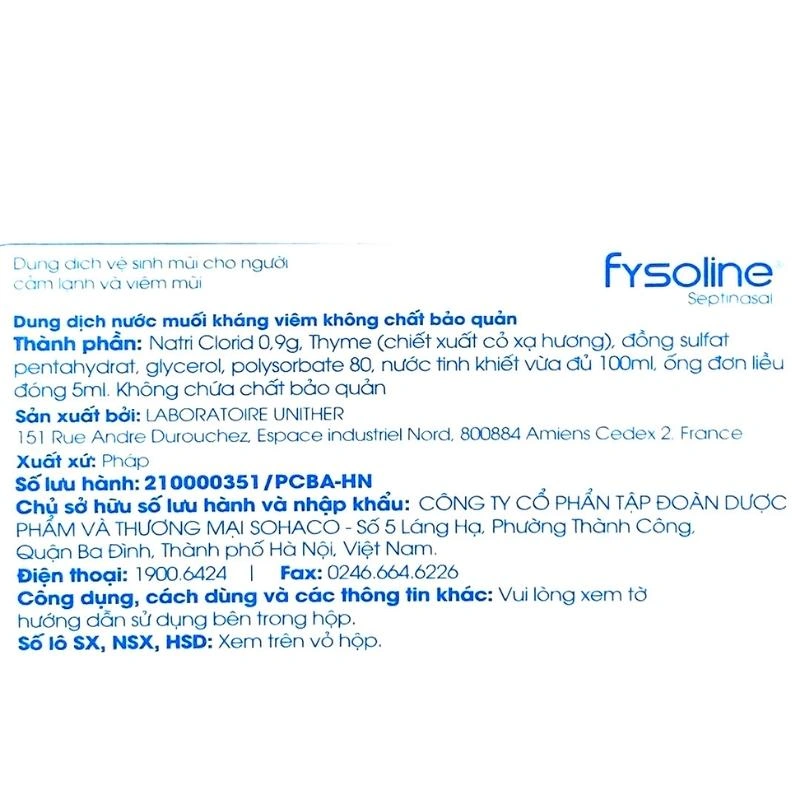 Nước muối sinh lý vệ sinh mắt mũi Fysoline 5 ml (Hộp 40 ống) 14