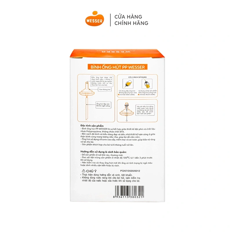 Bình tập uống Wesser 260 ml - Màu cam (từ 6 tháng) 3