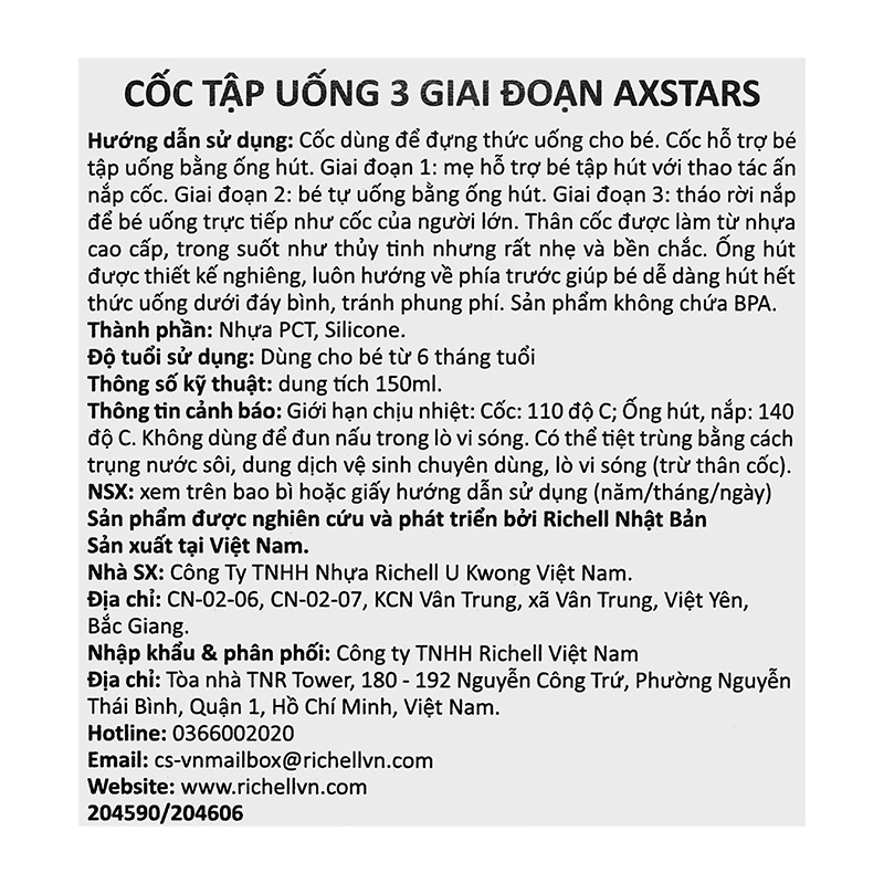 Ly tập uống 3 giai đoạn Richell Axstars 150 ml - Màu xám (từ 6 tháng) 18