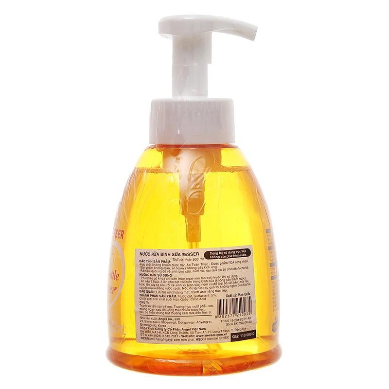 Nước rửa bình sữa Wesser chai 500 ml hương bưởi 3