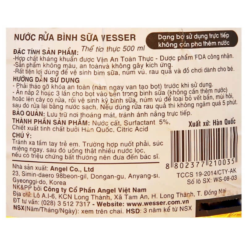 Nước rửa bình sữa Wesser chai 500 ml hương bưởi 5