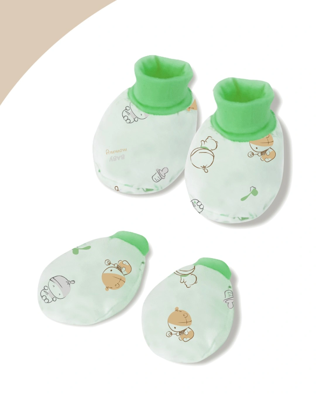 Bộ bao tay, bao chân phối bo in họa tiết BabyMommy - Màu ngẫu nhiên (0 - 3 tháng) 3