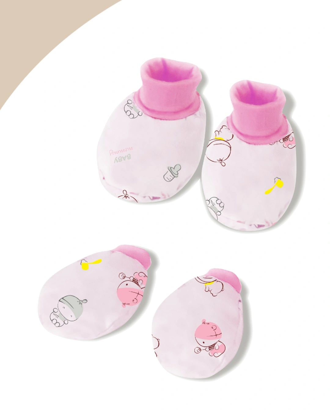 Bộ bao tay, bao chân phối bo in họa tiết BabyMommy - Màu ngẫu nhiên (0 - 3 tháng) 4