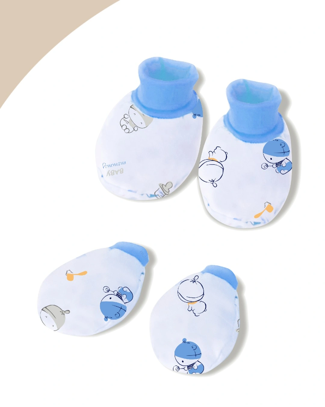 Bộ bao tay, bao chân phối bo in họa tiết BabyMommy - Màu ngẫu nhiên (0 - 3 tháng) 6