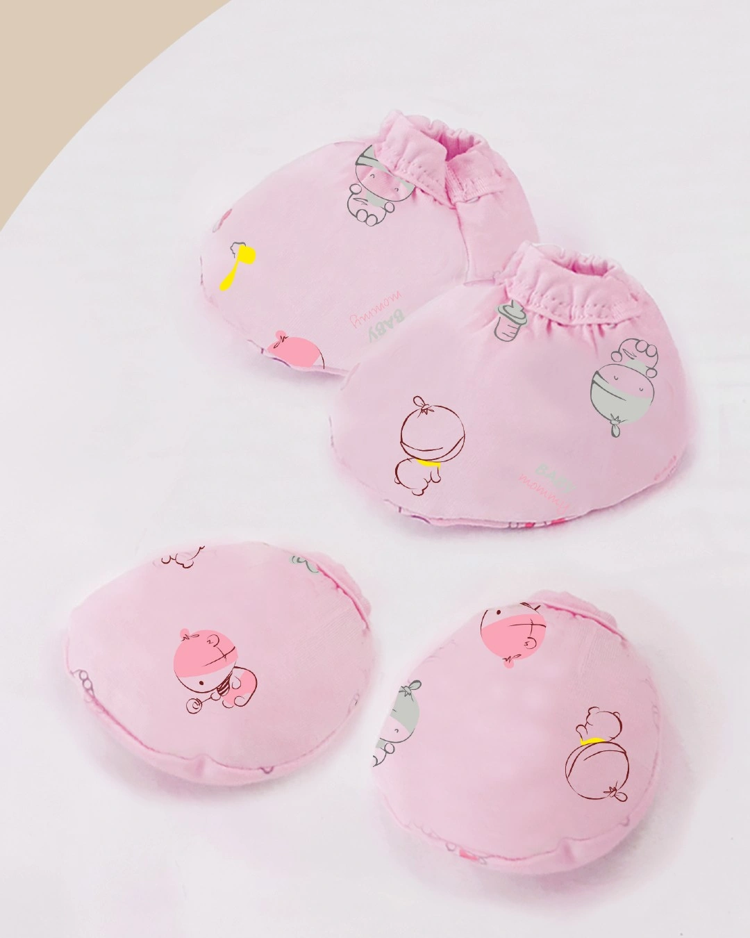 Bộ bao tay, bao chân viền in hình em bé BabyMommy - Màu ngẫu nhiên (0 - 3 tháng) 5