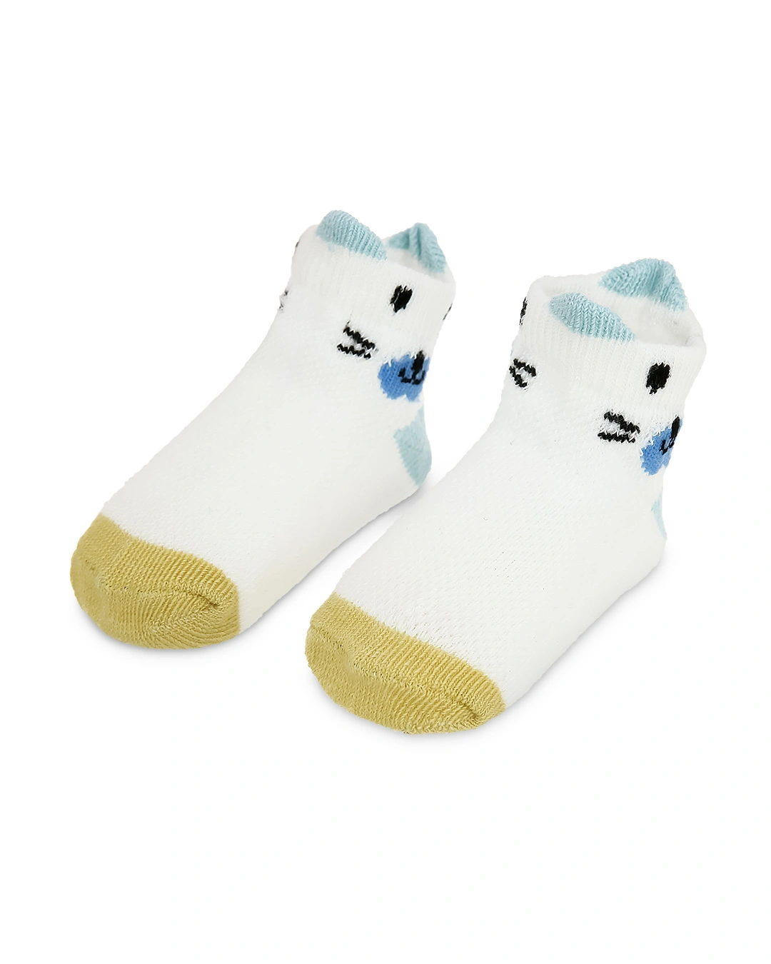 Set 5 đôi tất sơ sinh Á Châu màu xanh dương - trắng - vàng (1 - 2 tuổi) 3