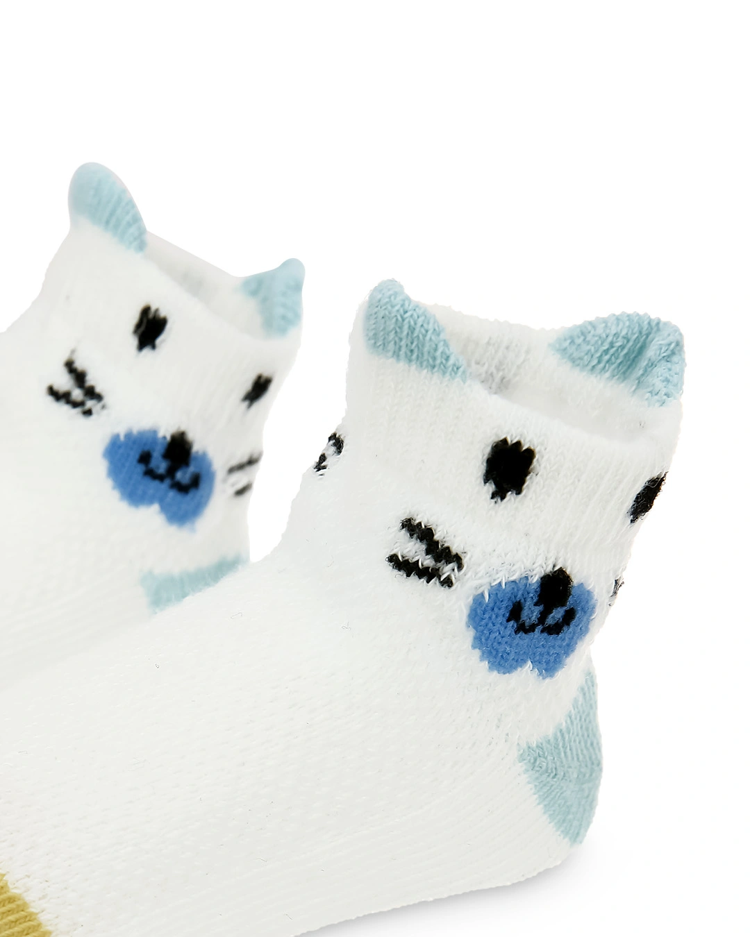 Set 5 đôi tất sơ sinh Á Châu màu xanh dương - trắng - vàng (1 - 2 tuổi) 4