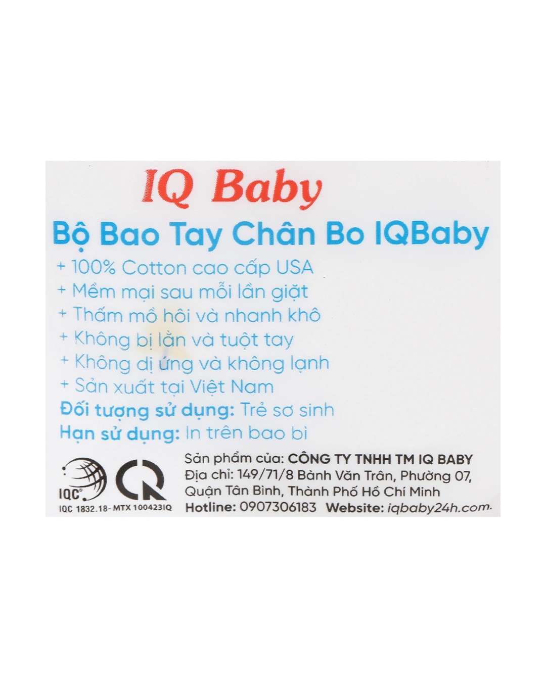 Bộ bao tay, bao chân in cây thông IQ Baby màu trắng (0 - 3 tháng) 10