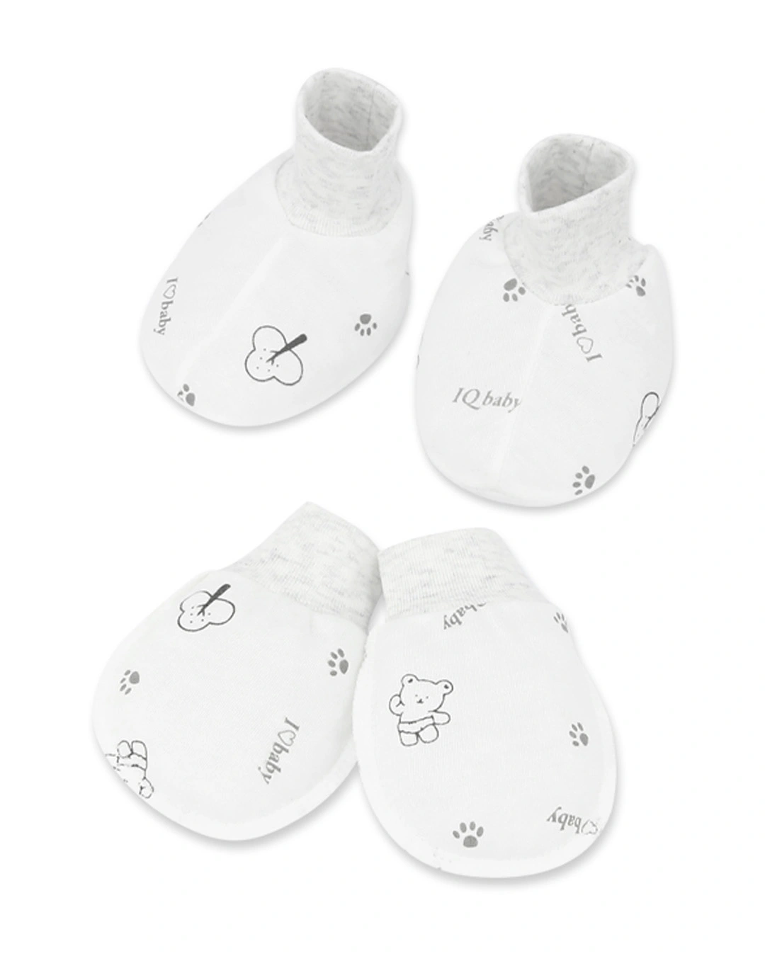 Bộ bao tay, bao chân in gấu xám IQ Baby màu trắng (0 - 3 tháng) 2
