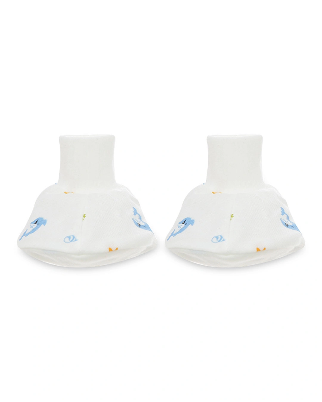 Bộ bao tay, bao chân in cá heo xanh IQ Baby màu trắng (0 - 3 tháng) 5