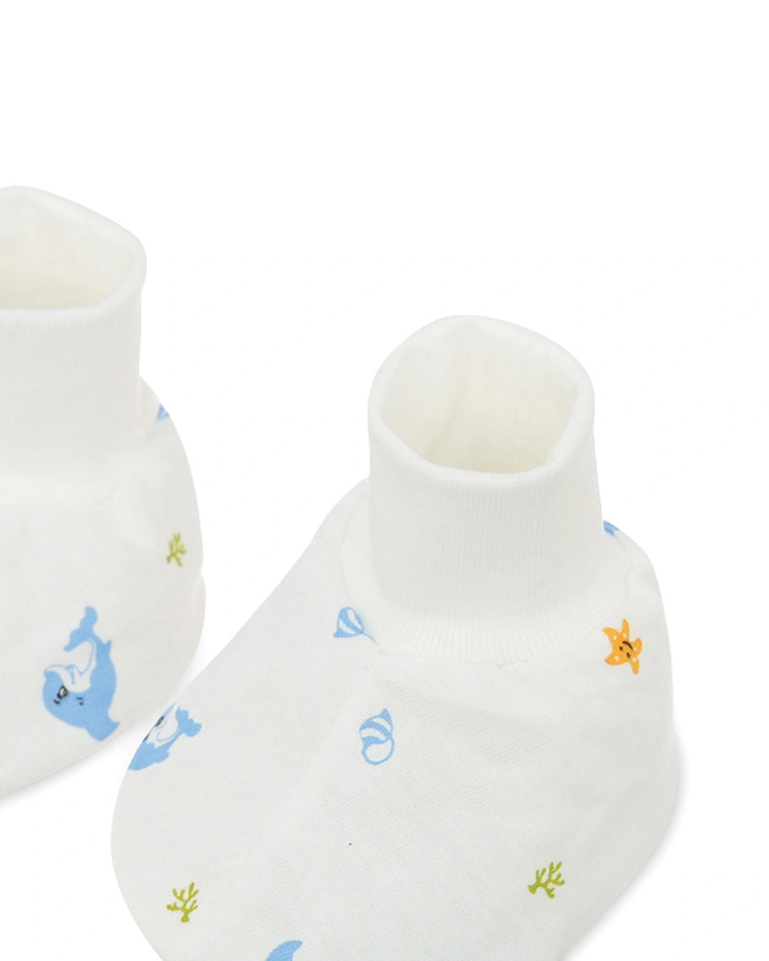 Bộ bao tay, bao chân in cá heo xanh IQ Baby màu trắng (0 - 3 tháng) 7