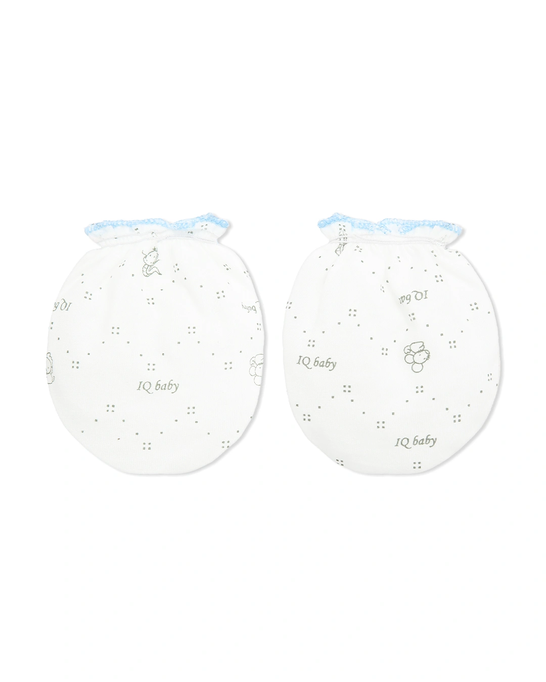Bộ bao tay, bao chân in thú, viền xanh IQ Baby màu trắng (0 - 3 tháng) 2