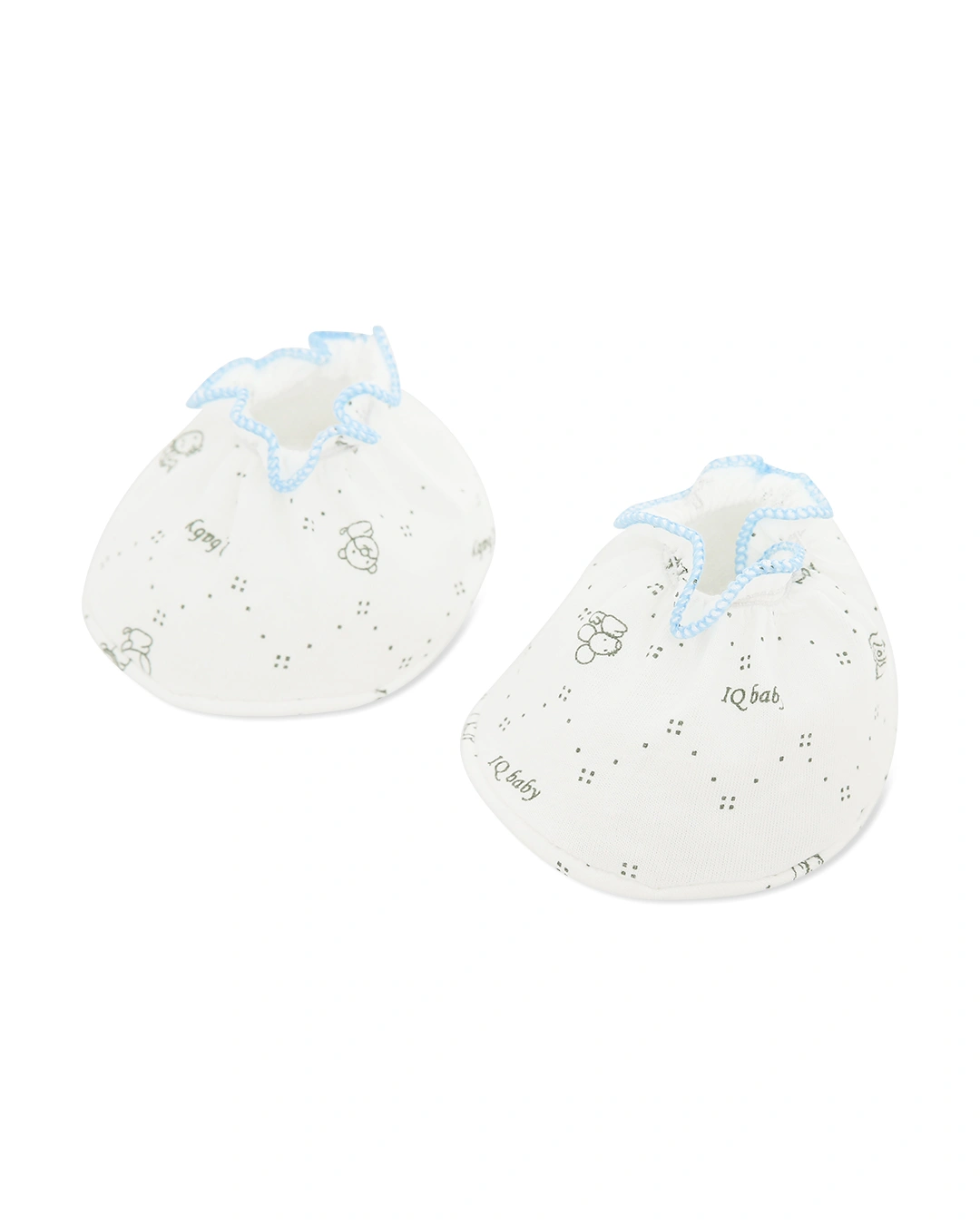 Bộ bao tay, bao chân in thú, viền xanh IQ Baby màu trắng (0 - 3 tháng) 5