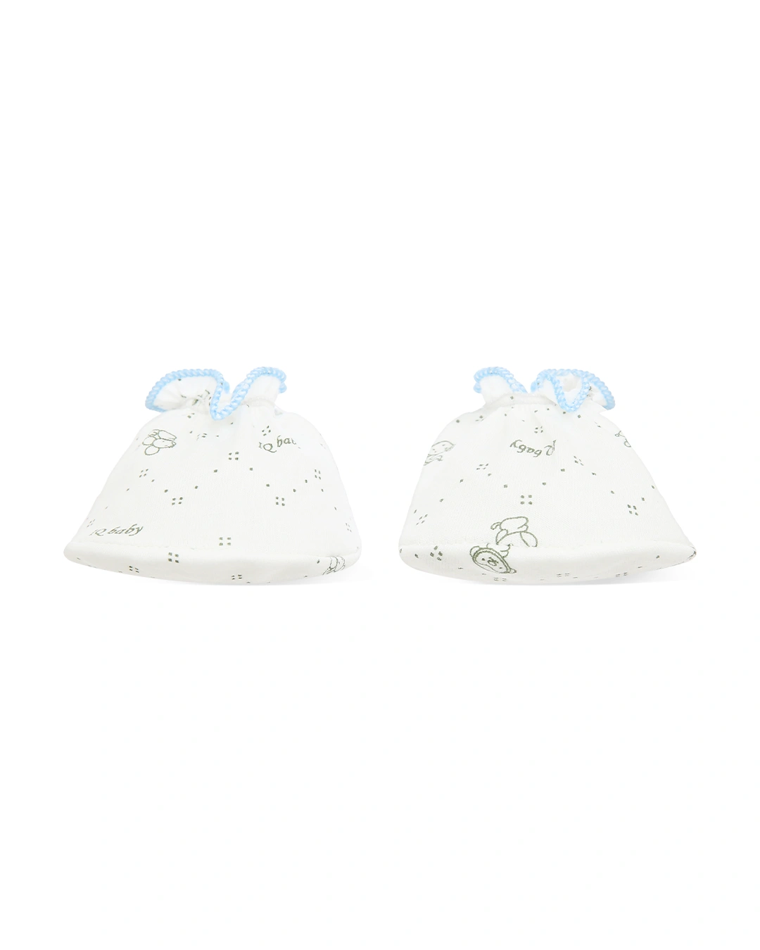 Bộ bao tay, bao chân in thú, viền xanh IQ Baby màu trắng (0 - 3 tháng) 6