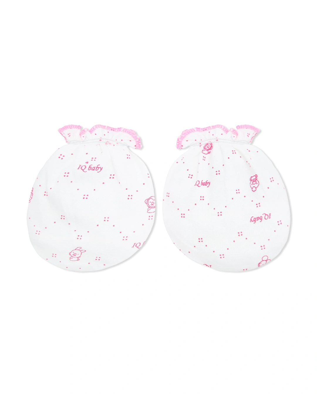 Bộ bao tay, bao chân in thú, viền xanh IQ Baby màu trắng (0 - 3 tháng) 10