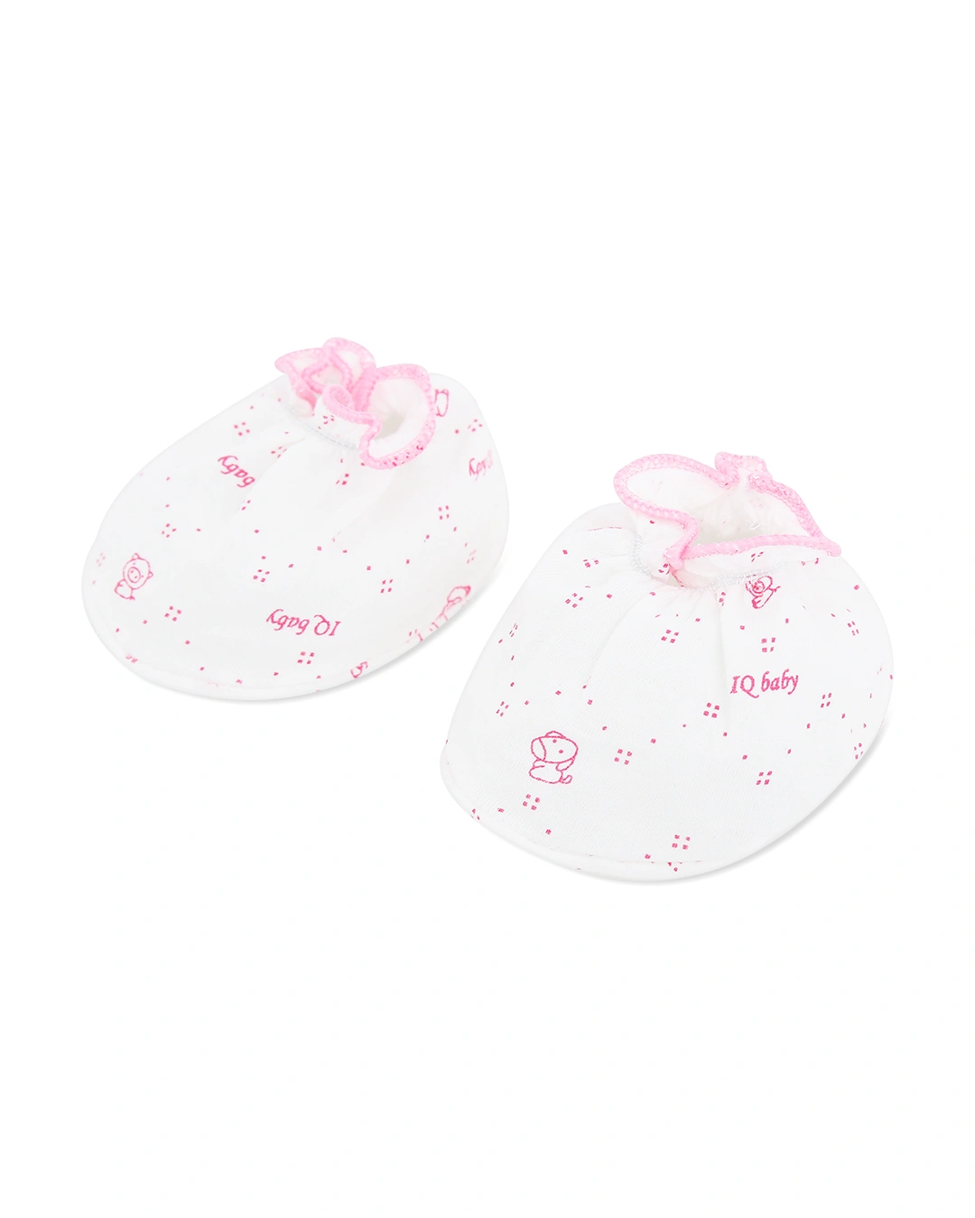 Bộ bao tay, bao chân in thú, viền xanh IQ Baby màu trắng (0 - 3 tháng) 12