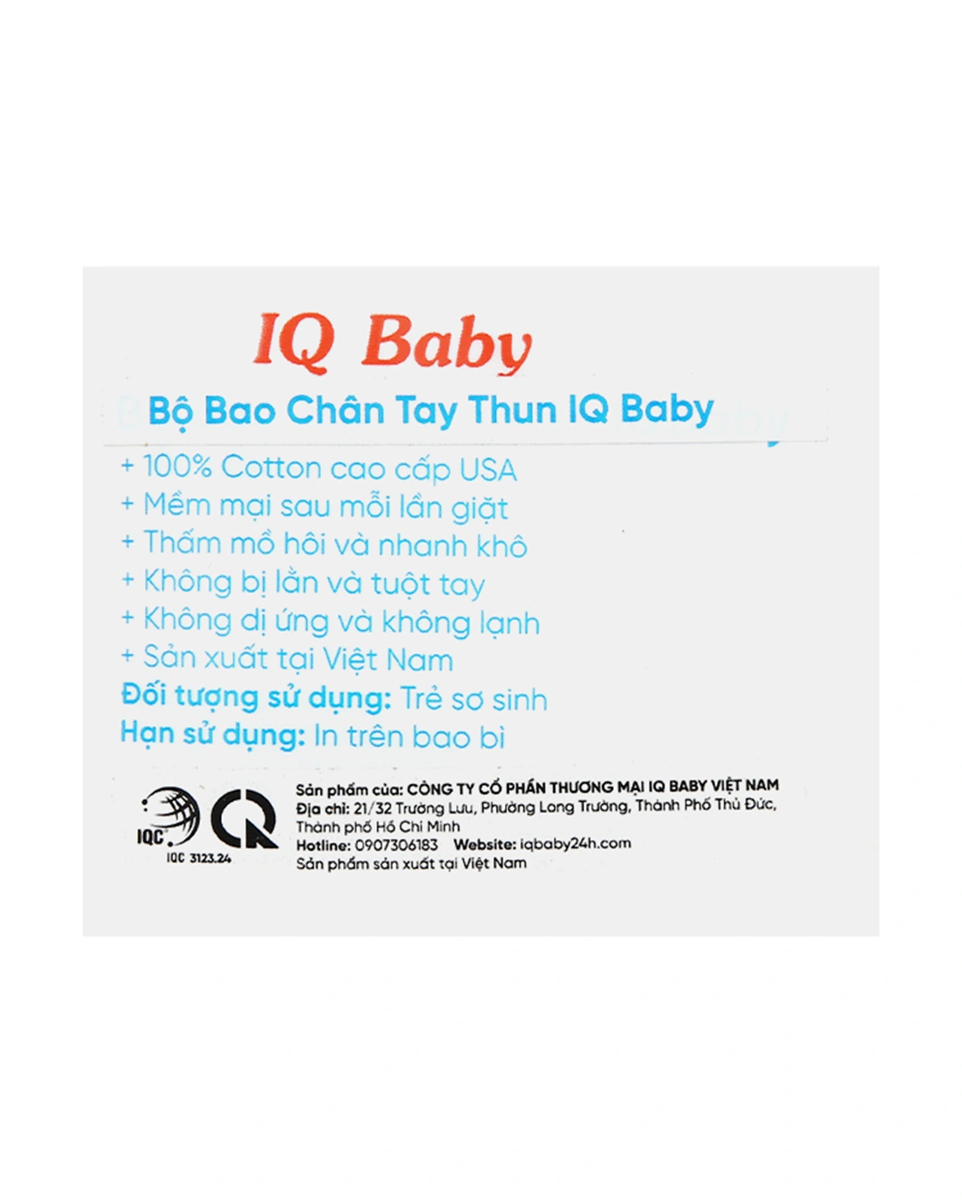 Bộ bao tay, bao chân in xe nôi IQ Baby màu trắng (0 - 3 tháng) 10