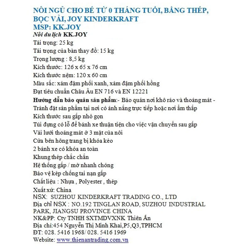 Nôi cũi Kinderkraft KK.JOY-W/O.ACCE (từ 0 tháng) - Không kèm phụ kiện [Hàng trưng bày - không kèm thùng] 8