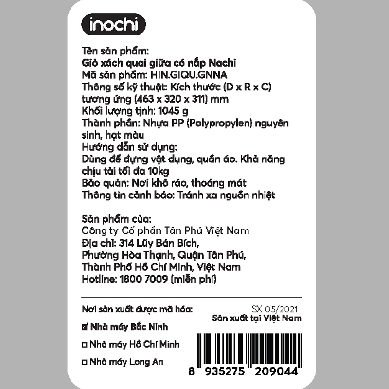 Giỏ xách quai giữa Inochi Nachi HIN.GIQU.GNNA 7