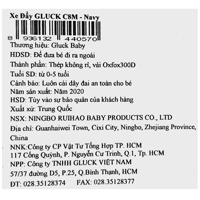 Xe đẩy 2 chiều gấp gọn Gluck Baby C8M (0 - 5 tuổi) - Màu xanh navy [Hàng trưng bày - không kèm thùng] 18