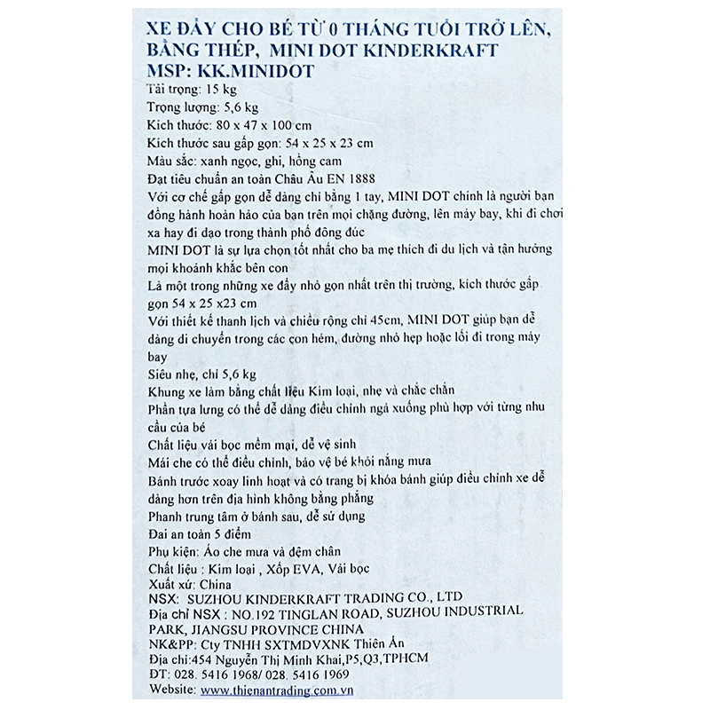 Xe đẩy 1 chiều gấp gọn Kinderkraft KK.MINIDOT (từ 0 tháng) - Màu ngẫu nhiên [Hàng trưng bày - không kèm thùng] 7