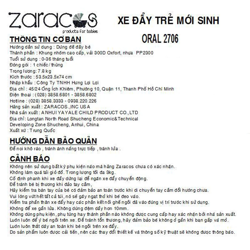 Xe đẩy 2 chiều gấp gọn Zaracos Oral 2706 (0 - 3 tuổi) - Màu ngẫu nhiên 9