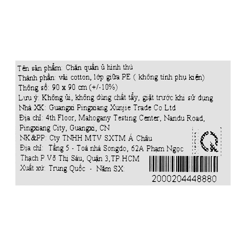 Khăn quấn cotton TOP KIDS 90x90 cm - Gấu hồng 29